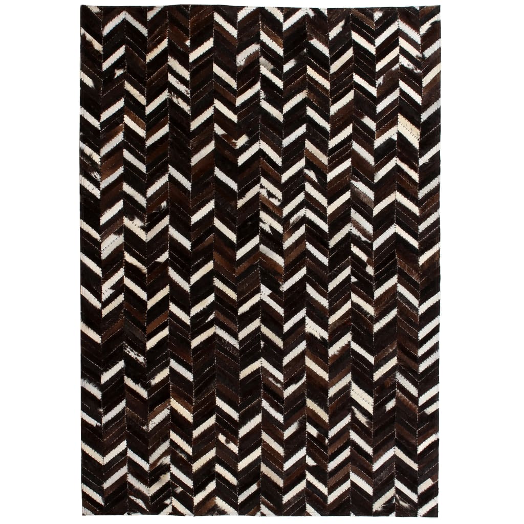 Berkfield Rug Genuine Leather Patchwork 80x150 cm Chevron Black/White
