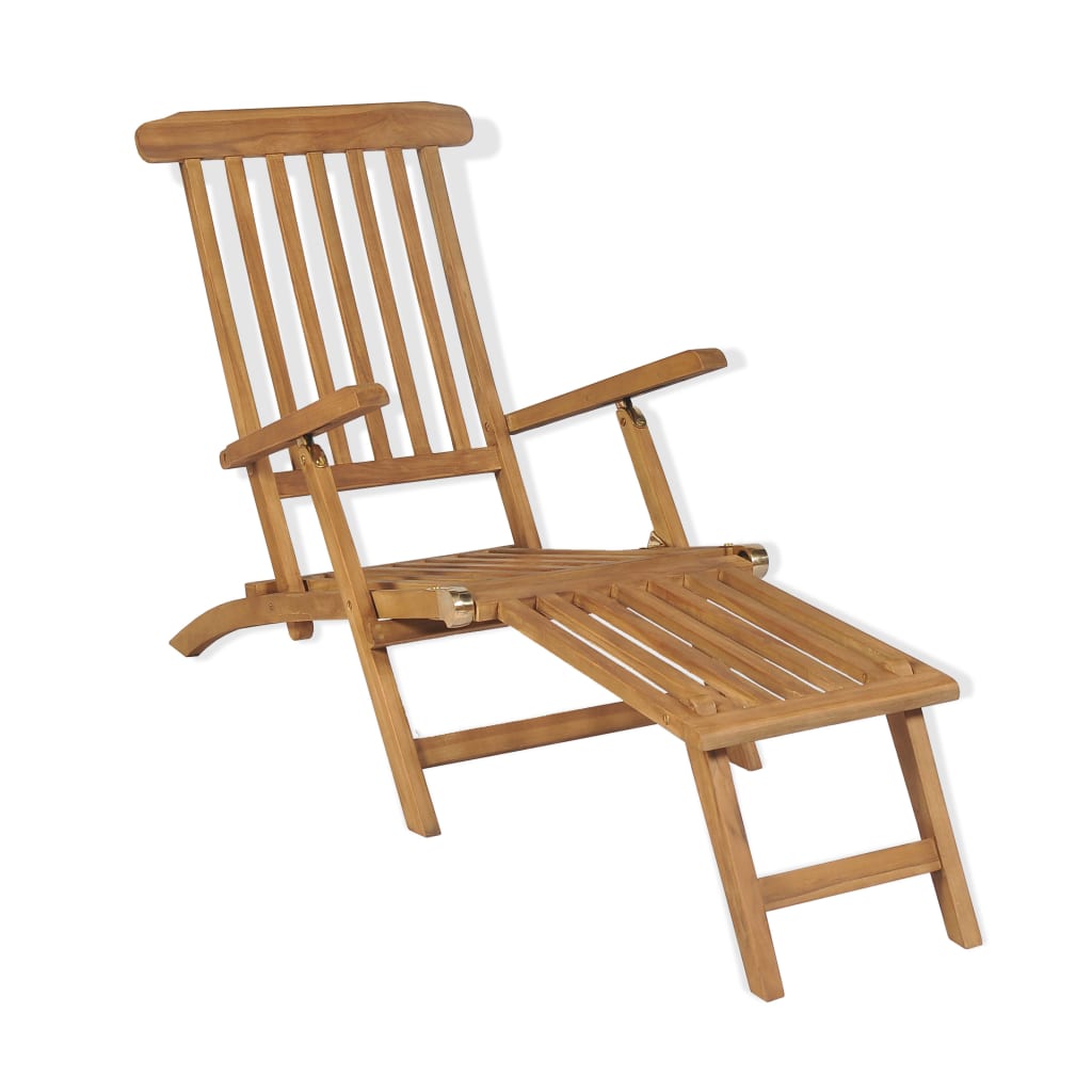 Berkfield Deck Chair with Footrest Solid Teak Wood