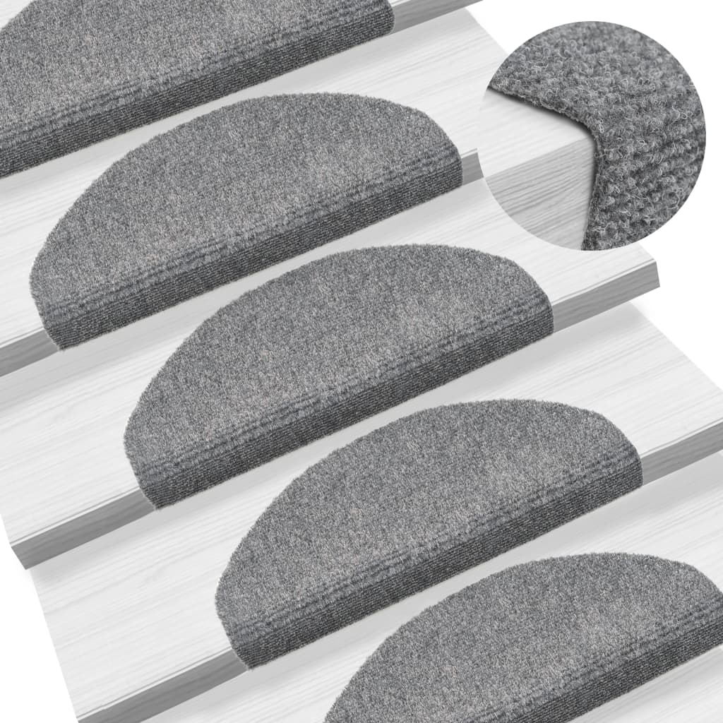 Berkfield 15 Self-adhesive Stair Mats Needle Punch 65x21x4 cm Light Grey