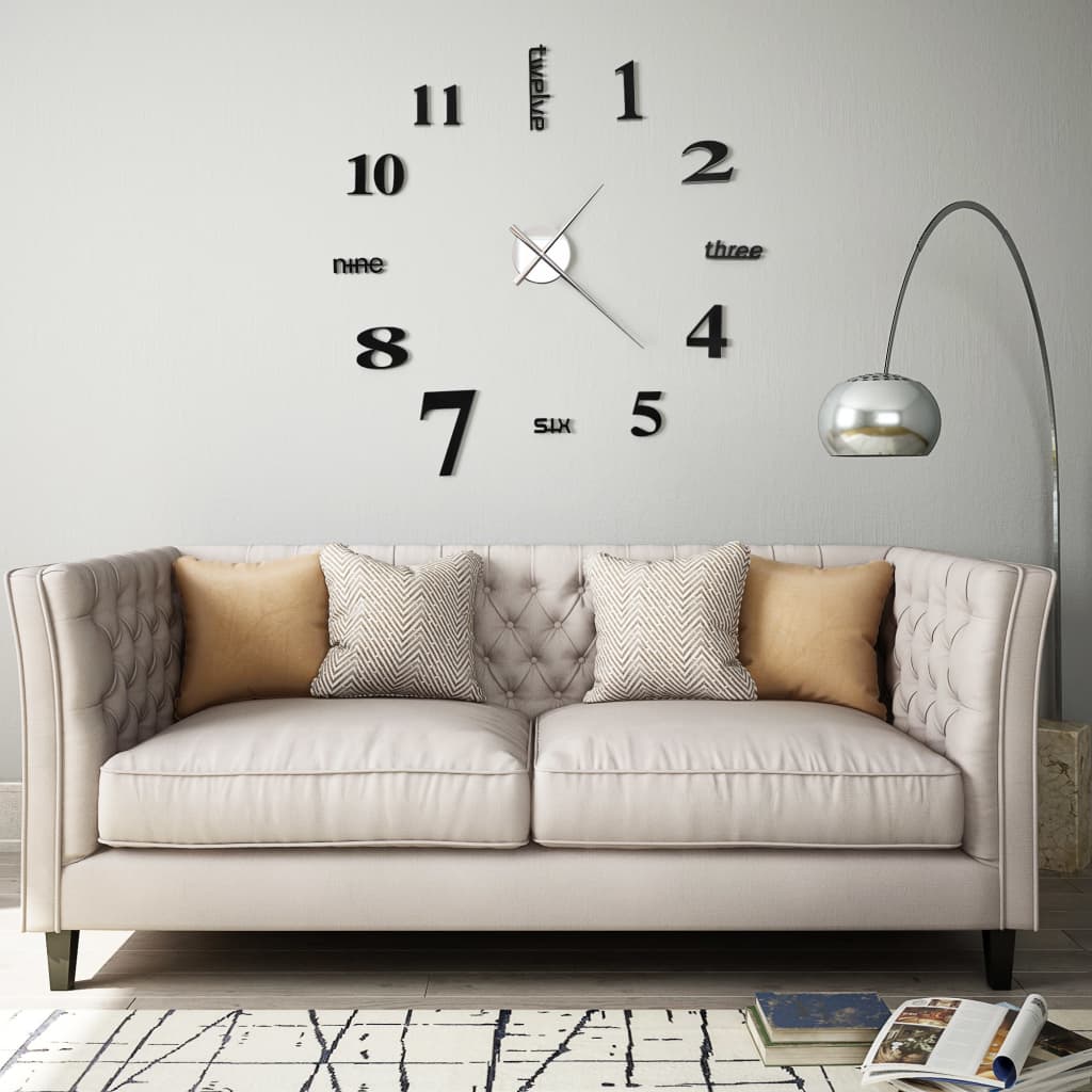 Berkfield 3D Wall Clock Modern Design 100 cm XXL Black