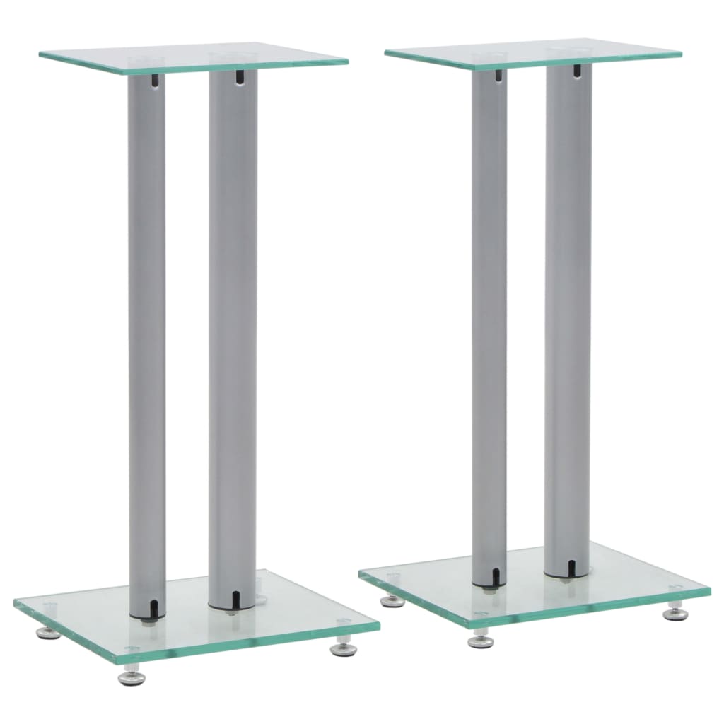 Berkfield Speaker Stands 2 pcs Tempered Glass 2 Pillars Design Silver