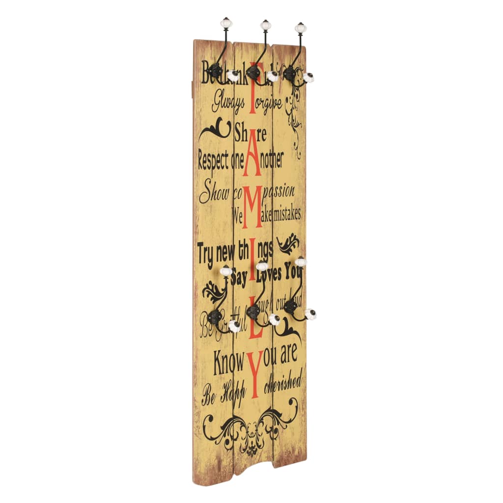 Berkfield Wall-mounted Coat Rack with 6 Hooks 120x40 cm FAMILY