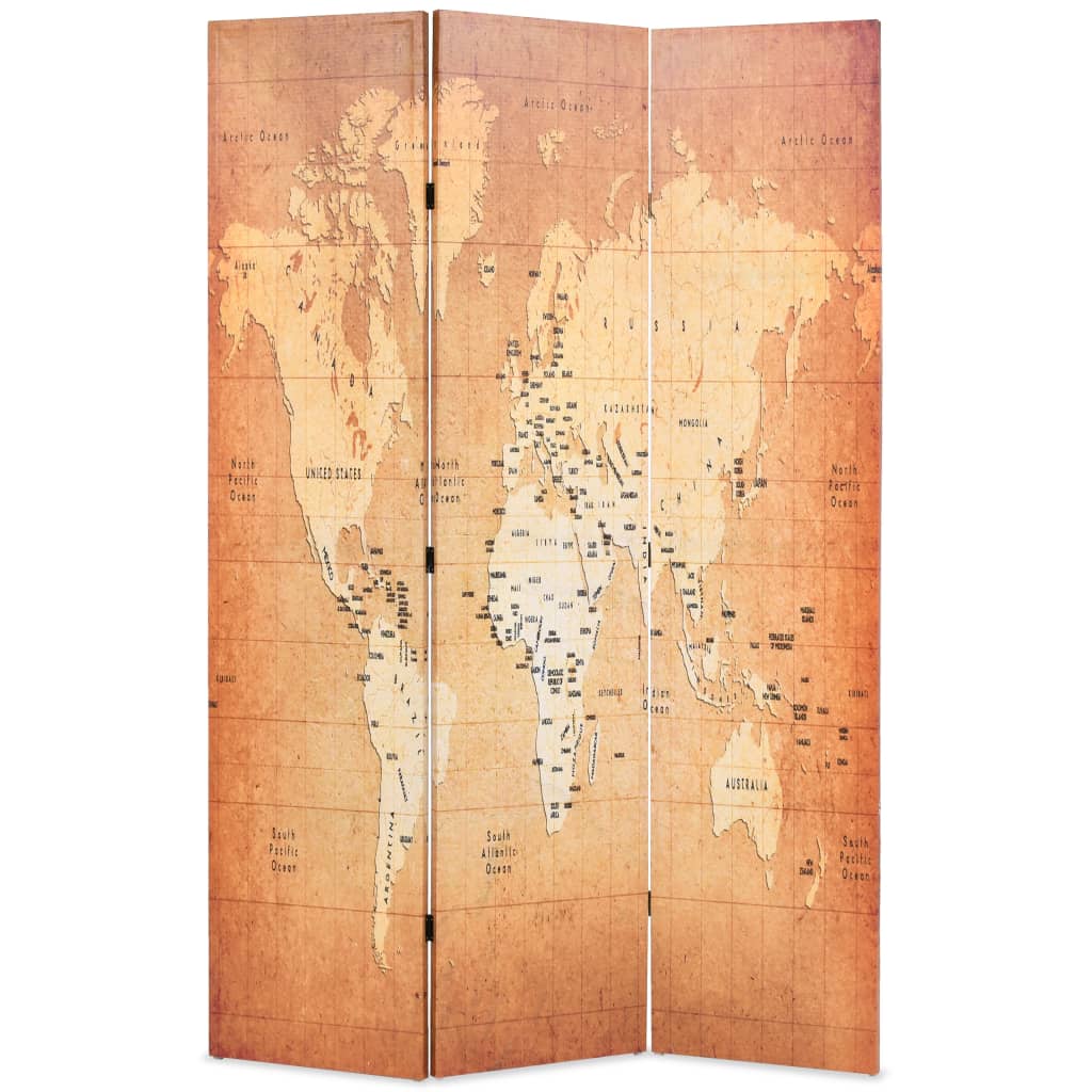 Berkfield Folding Room Divider 120x170 cm World Map Yellow