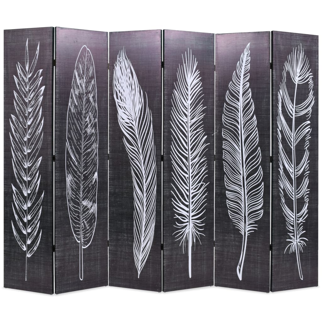 Berkfield Folding Room Divider 228x170 cm Feathers Black and White