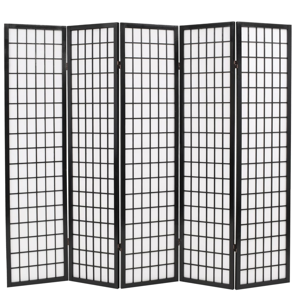 Berkfield Folding 5-Panel Room Divider Japanese Style 200x170 cm Black