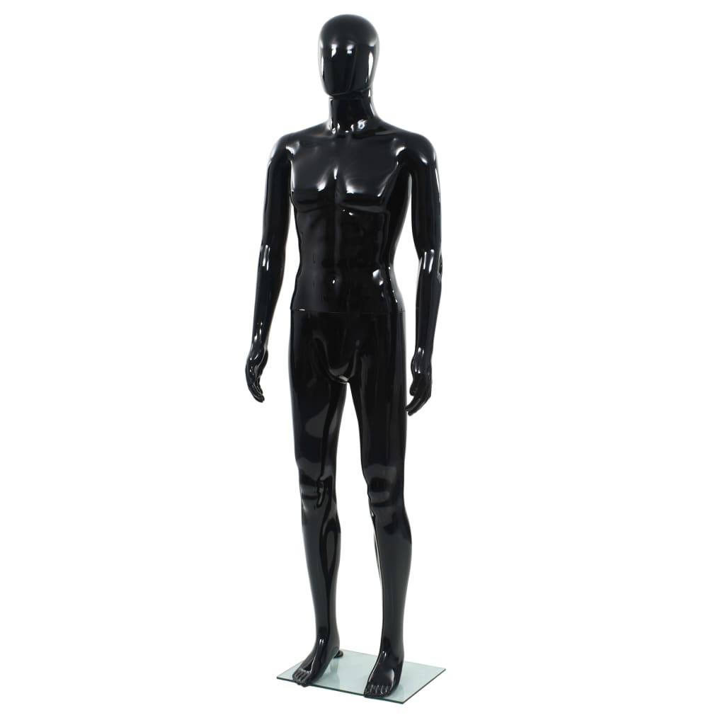 Berkfield Full Body Male Mannequin with Glass Base Glossy Black 185 cm