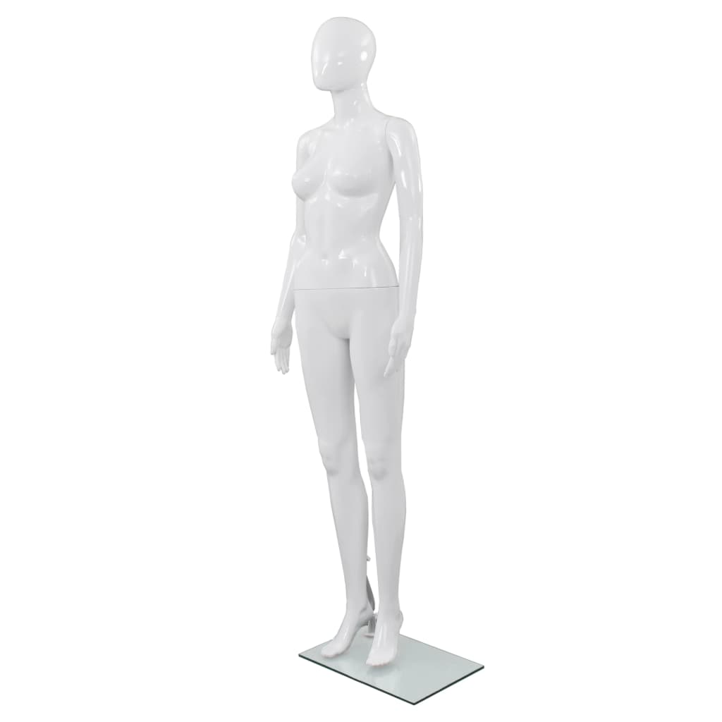 Berkfield Full Body Female Mannequin with Glass Base Glossy White 175 cm