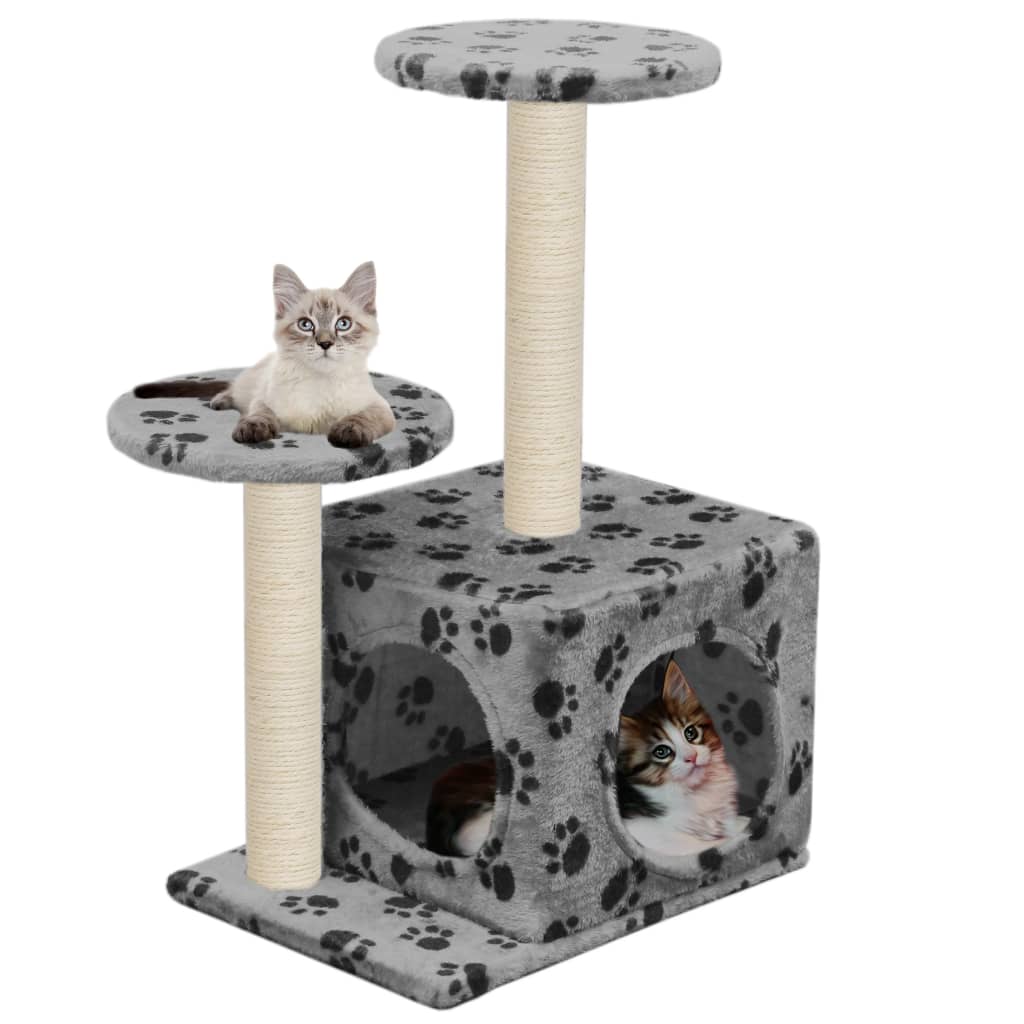 Berkfield Cat Tree with Sisal Scratching Posts 60 cm Grey Paw Prints