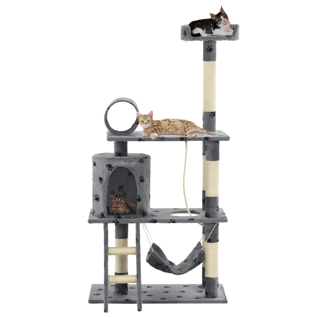 Berkfield Cat Tree with Sisal Scratching Posts 140 cm Grey Paw Prints