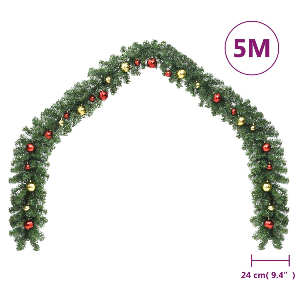 Berkfield Christmas Garland Decorated with Baubles and LED Lights 5 m