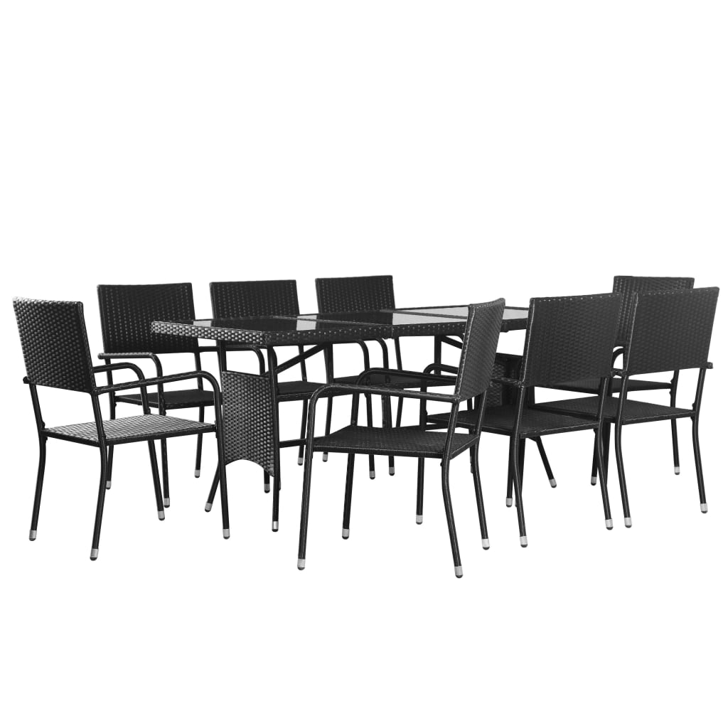 Berkfield 9 Piece Outdoor Dining Set Poly Rattan Black