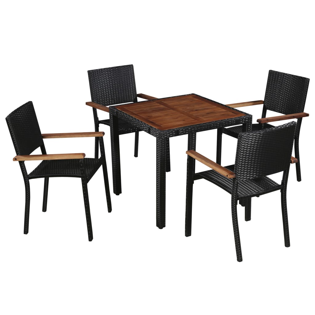 Berkfield 5 Piece Outdoor Dining Set Poly Rattan and Acacia Wood Black
