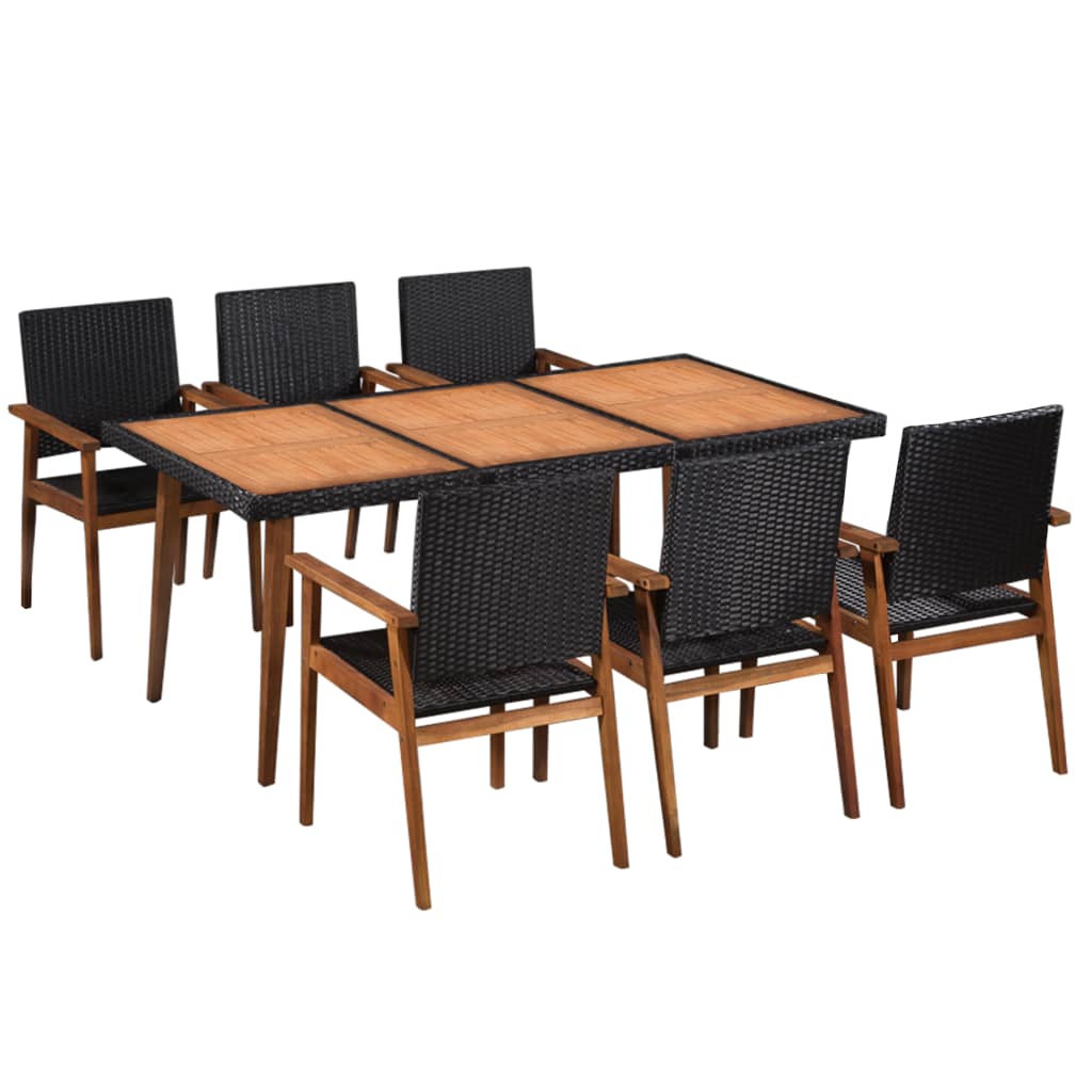 Berkfield 7 Piece Outdoor Dining Set Poly Rattan Black and Brown