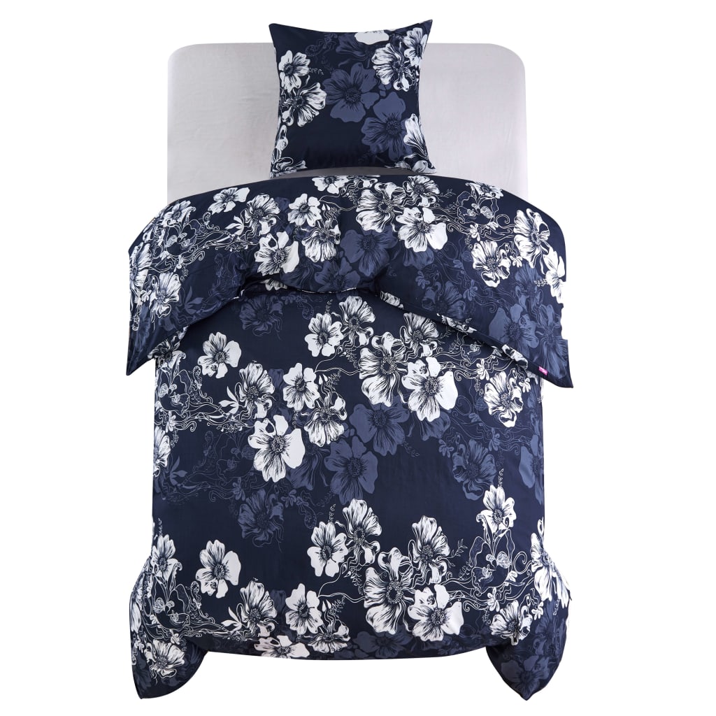 Berkfield Duvet Cover Set Floral Design Navy 140x220/60x70 cm