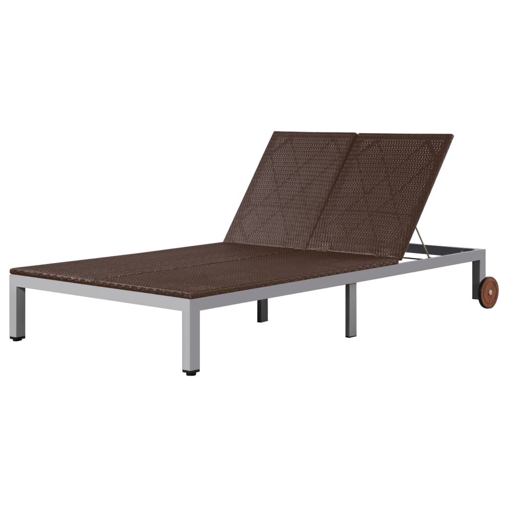 Berkfield Double Sun Lounger with Wheels Poly Rattan Brown