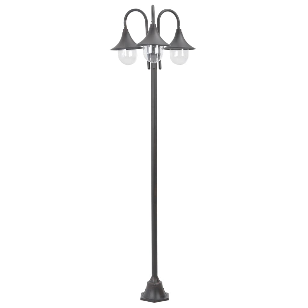 Berkfield Garden Post Light E27 220 cm Aluminium 3-Lantern Bronze