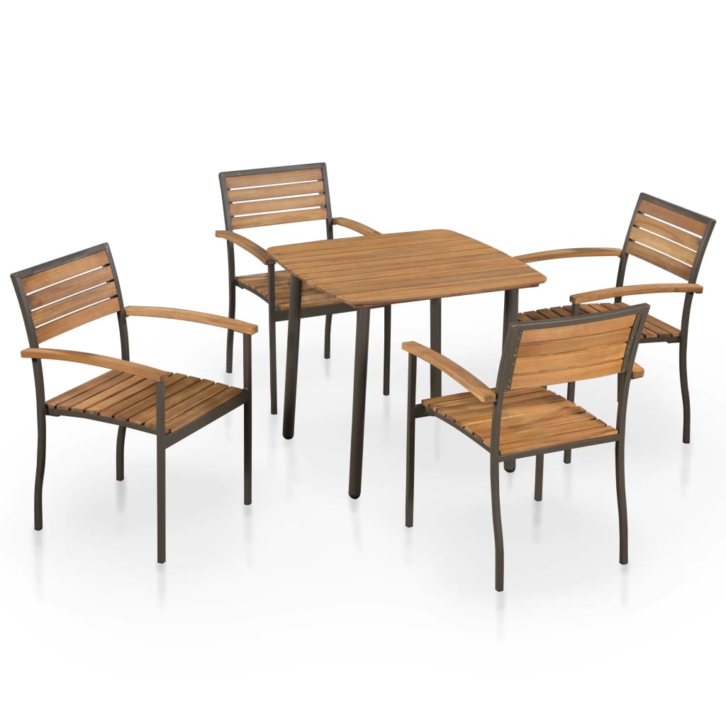 Berkfield 5 Piece Outdoor Dining Set Solid Acacia Wood and Steel