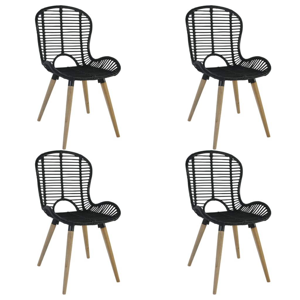 Berkfield Dining Chairs 4 pcs Black Natural Rattan