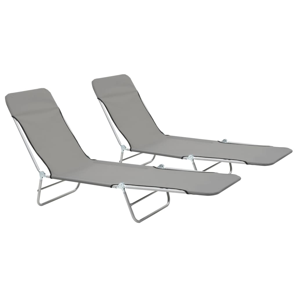 Berkfield Folding Sun Loungers 2 pcs Steel and Fabric Grey
