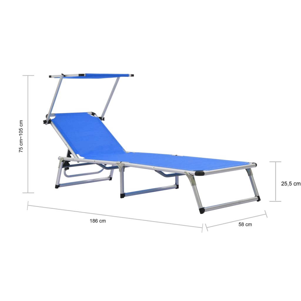 Berkfield Folding Sun Lounger with Roof Aluminium and Textilene Blue