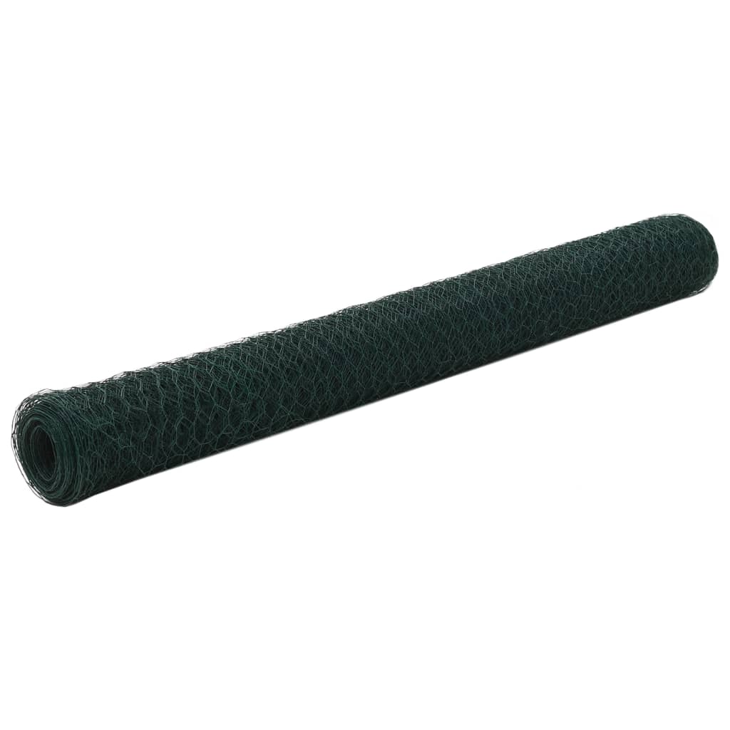 Berkfield Chicken Wire Fence Steel with PVC Coating 25x1.2 m Green