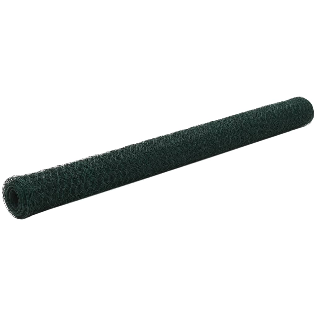 Berkfield Chicken Wire Fence Steel with PVC Coating 25x1.5 m Green