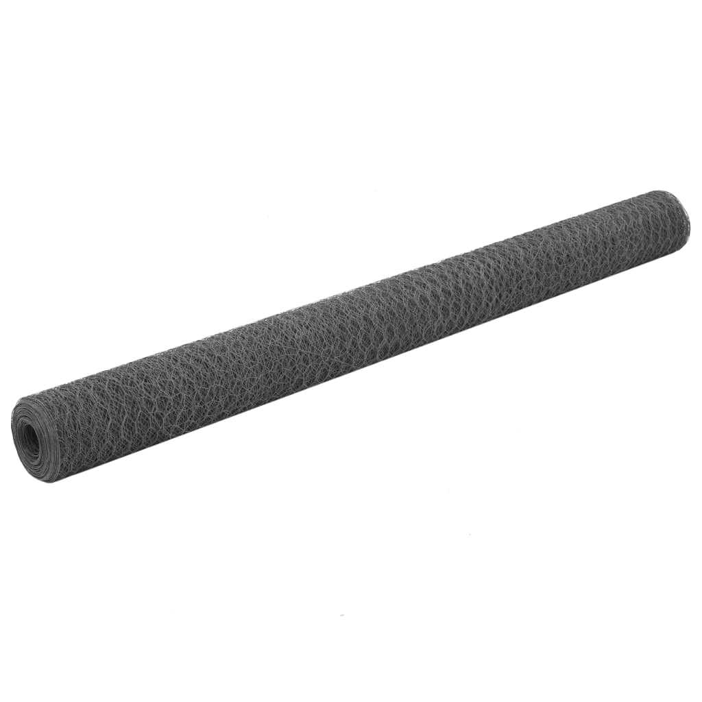 Berkfield Chicken Wire Fence Steel with PVC Coating 25x1.5 m Grey