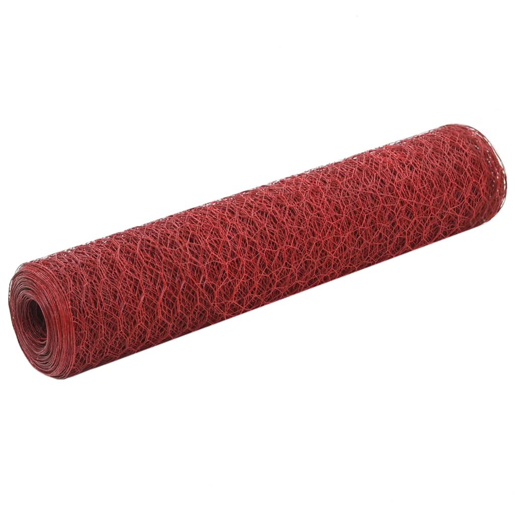 Berkfield Chicken Wire Fence Steel with PVC Coating 25x0.75 m Red