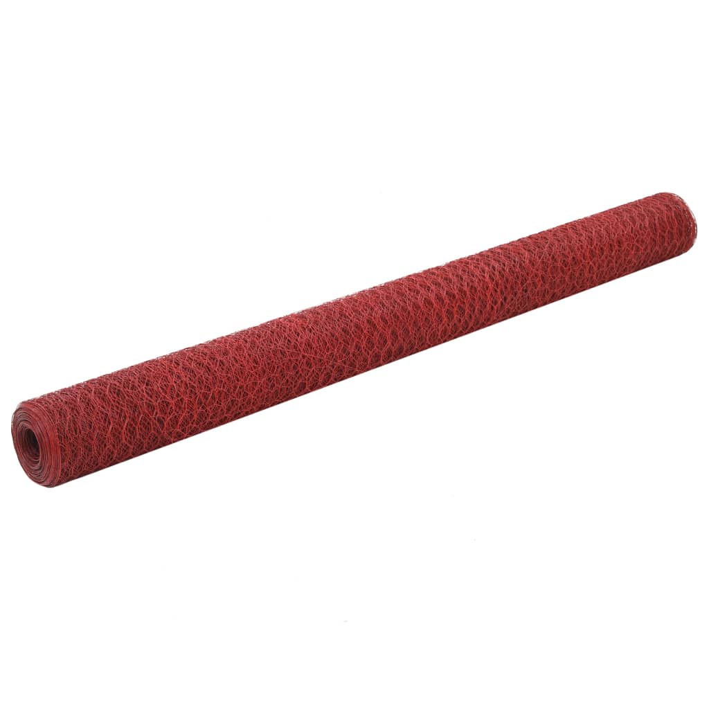 Berkfield Chicken Wire Fence Steel with PVC Coating 25x1.5 m Red