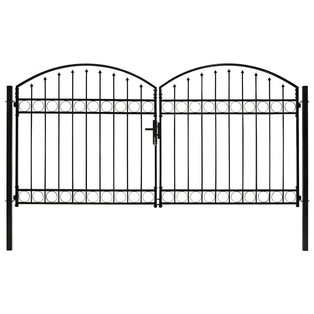 Berkfield Fence Gate Double Door with Arched Top Steel 300x150 cm Black