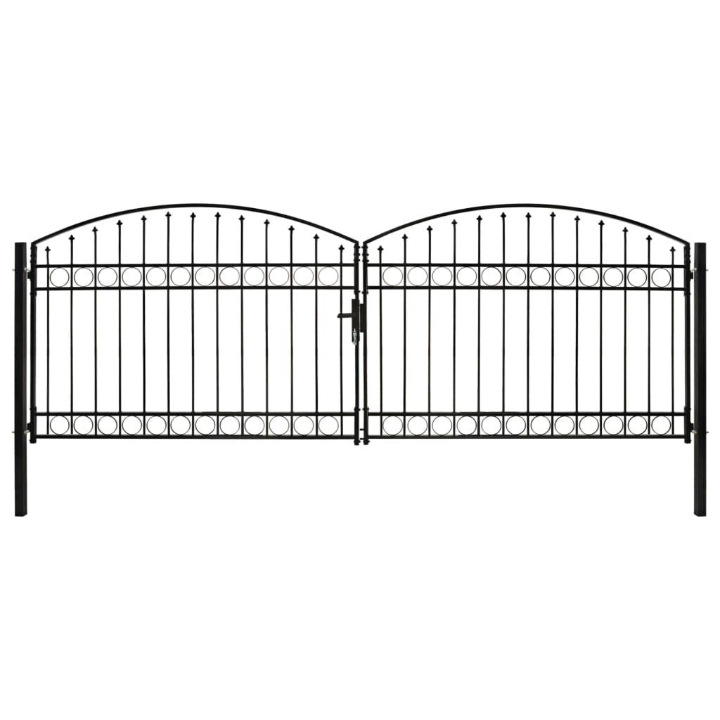 Berkfield Fence Gate Double Door with Arched Top Steel 400x125 cm Black