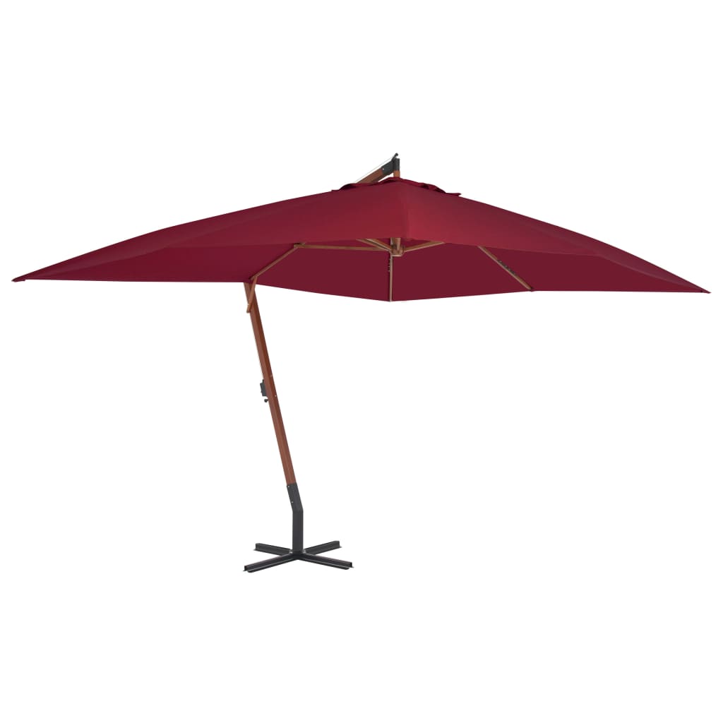 Berkfield Cantilever Umbrella with Wooden Pole 400x300 cm Bordeaux Red