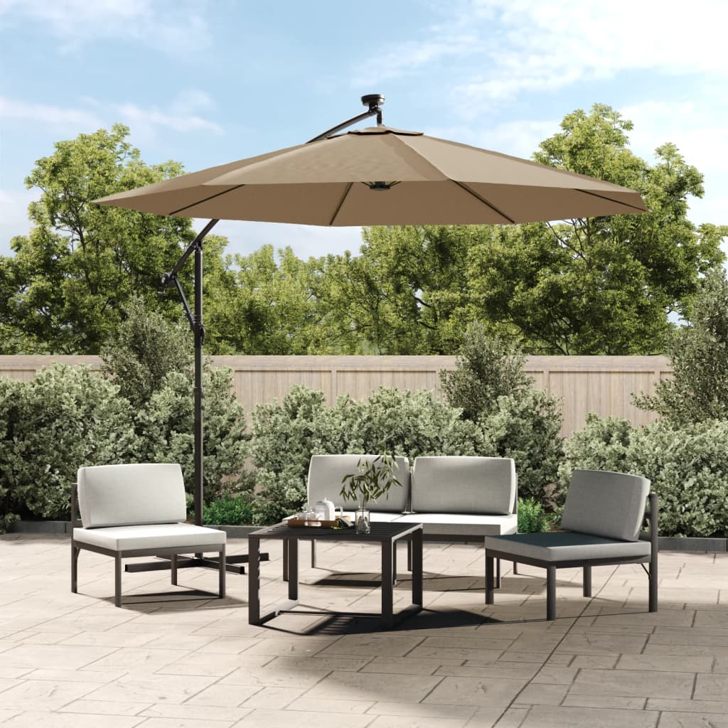 Berkfield Cantilever Umbrella with LED Lights and Steel Pole 300 cm Taupe