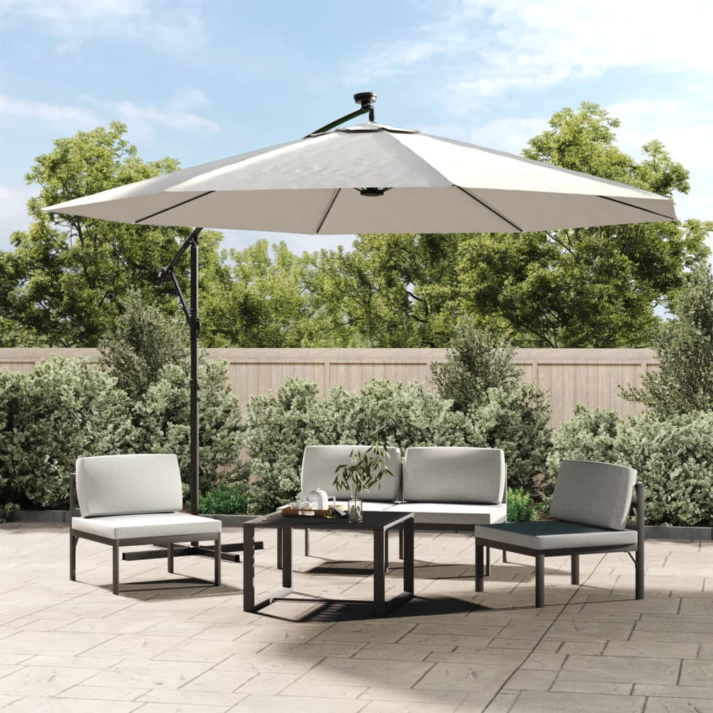 Berkfield Cantilever Umbrella with LED Lights and Metal Pole 350 cm Sand