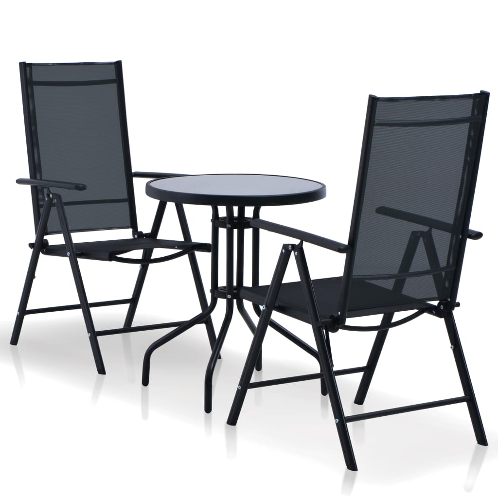 Berkfield 3 Piece Bistro Set Aluminium and Textilene Black
