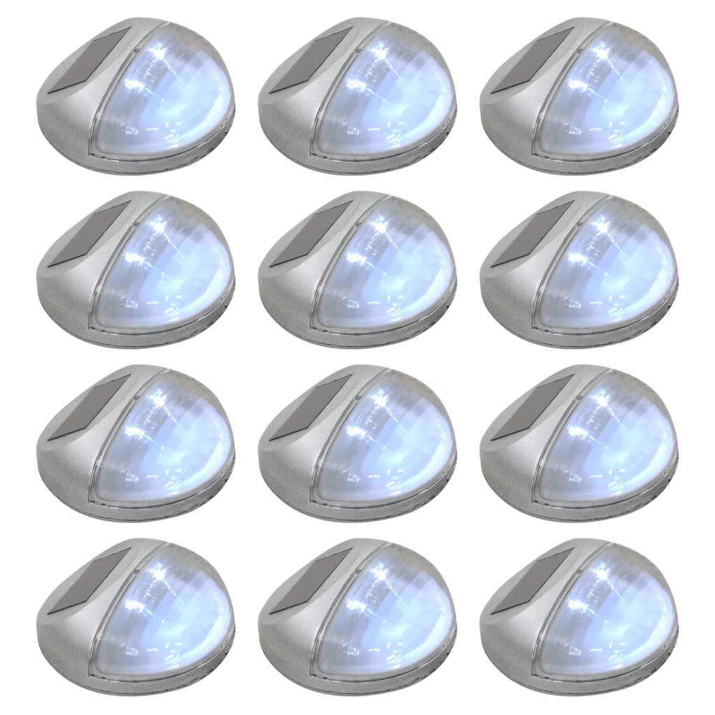 Berkfield Outdoor Solar Wall Lamps LED 12 pcs Round Silver