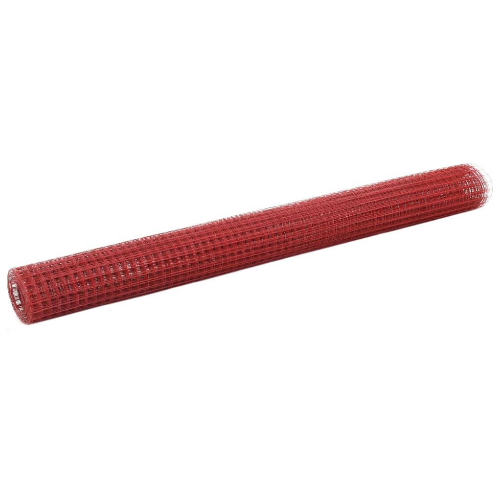 Berkfield Chicken Wire Fence Steel with PVC Coating 10x1.5 m Red