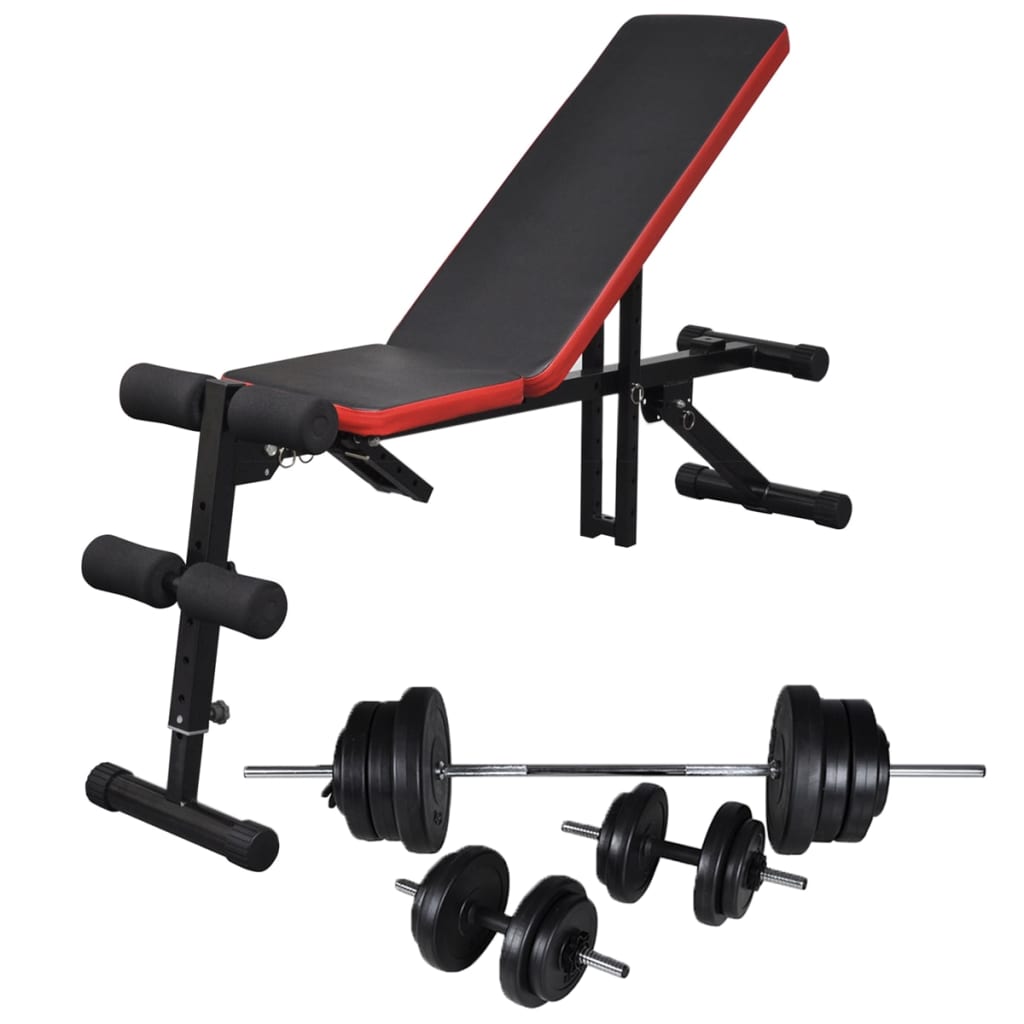 Berkfield Adjustable Sit-up Bench with Barbell and Dumbbell Set 60.5 kg