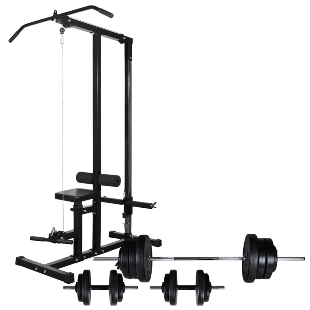 Berkfield Power Tower with Barbell and Dumbbell Set 60.5 kg
