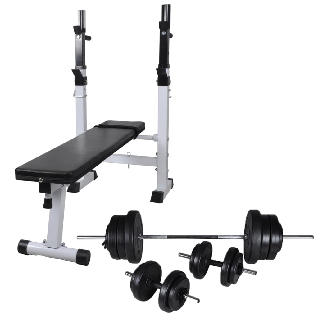 Berkfield Workout Bench with Weight Rack, Barbell and Dumbbell Set 60.5kg