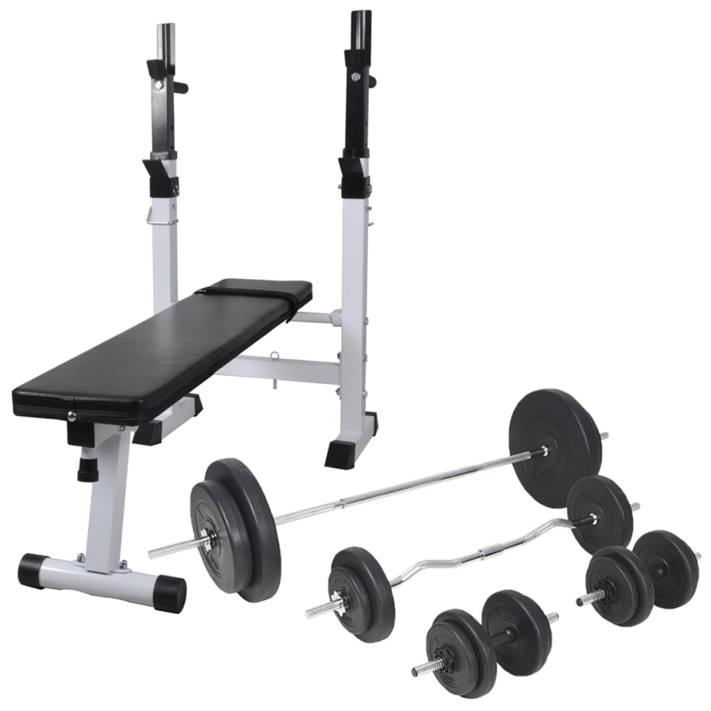 Berkfield Workout Bench with Weight Rack, Barbell and Dumbbell Set 90 kg