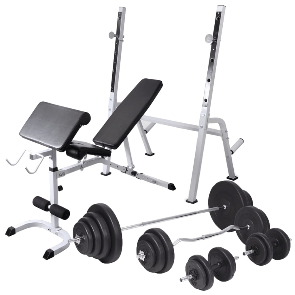 Berkfield Workout Bench with Weight Rack, Barbell and Dumbbell Set 120 kg