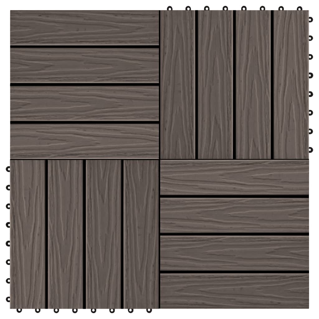 Berkfield 11 pcs Decking Tiles Deep Embossed WPC 30x30 cm 1 sqm Dark Brown