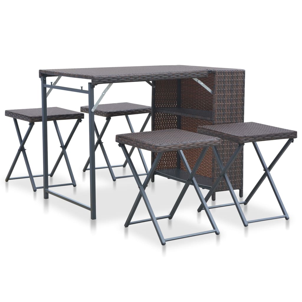 Berkfield 5 Piece Folding Outdoor Dining Set Poly Rattan Brown