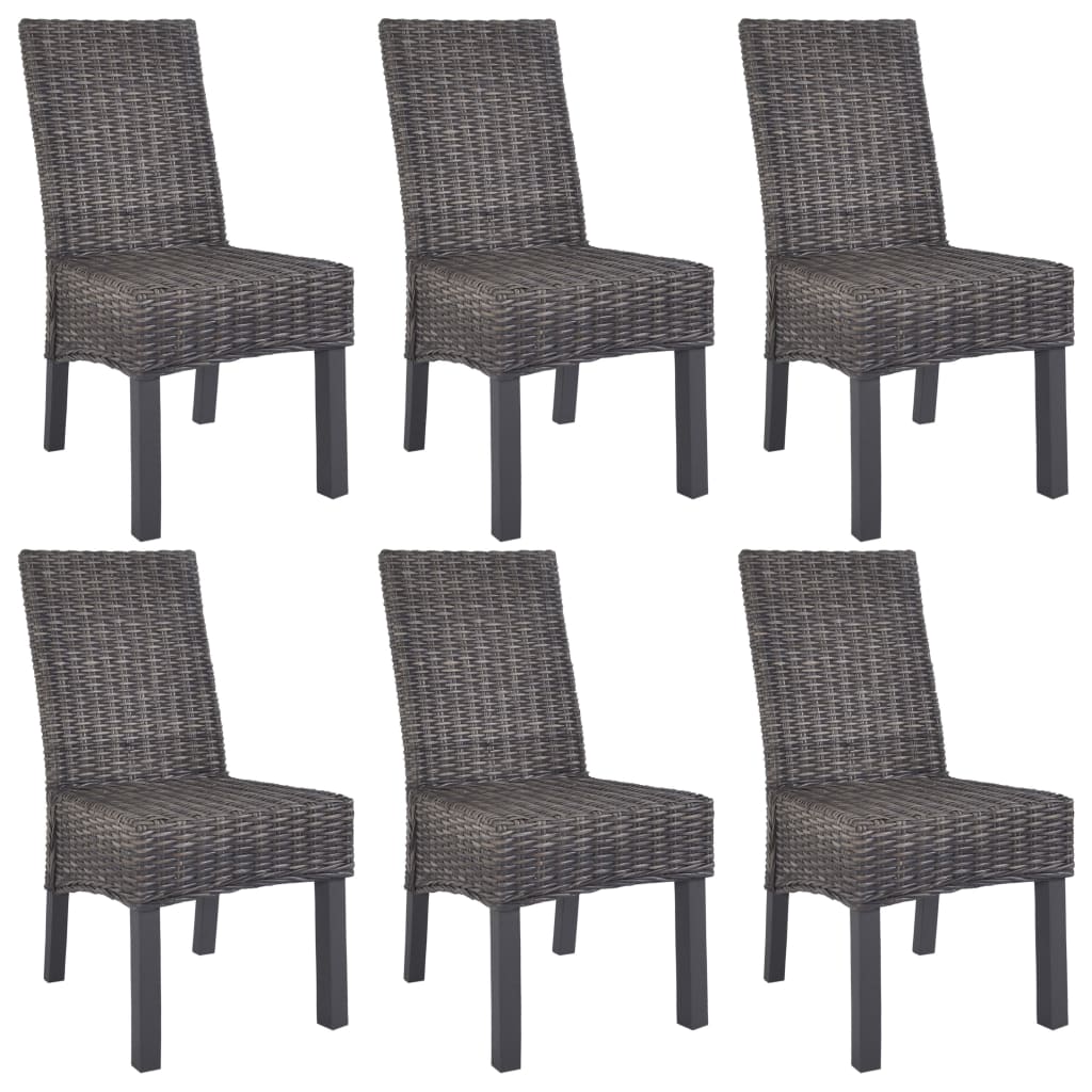 Berkfield Dining Chairs 6 pcs Brown Kubu Rattan and Mango Wood