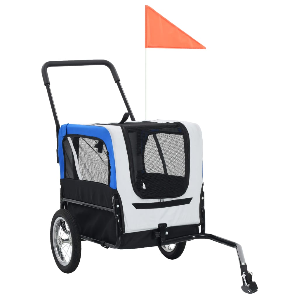 Berkfield 2-in-1 Pet Bike Trailer & Jogging Stroller Grey and Blue