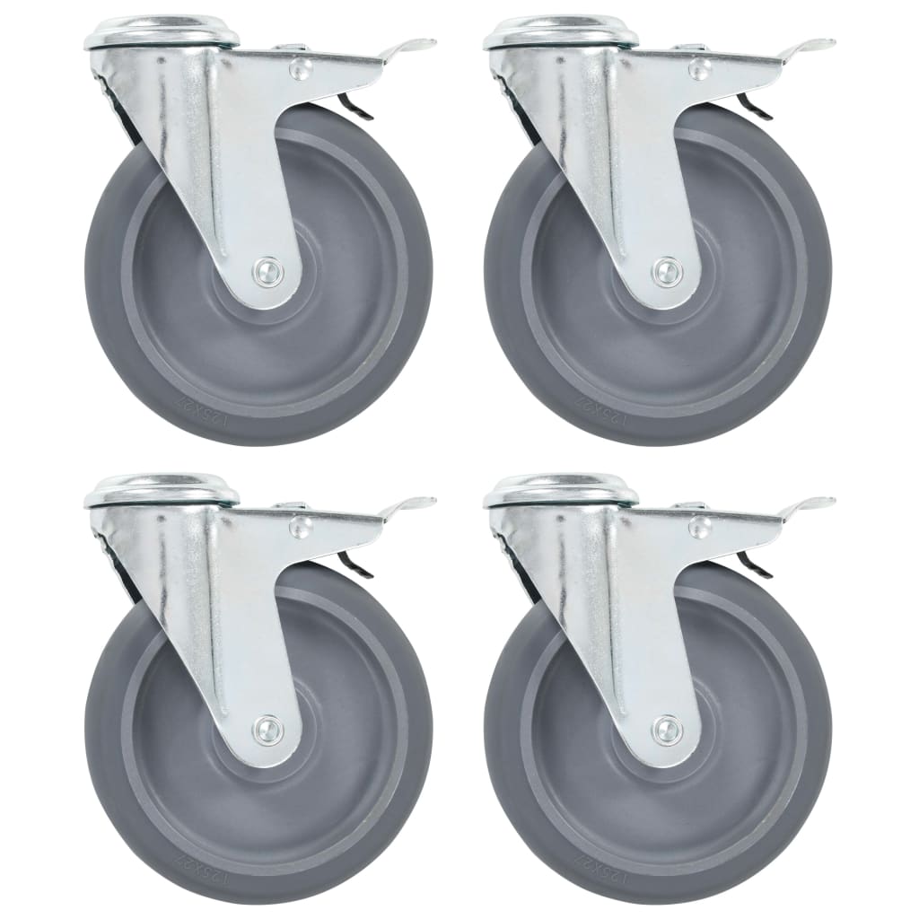 Berkfield Bolt Hole Swivel Casters with Double Brakes 4 pcs 125 mm