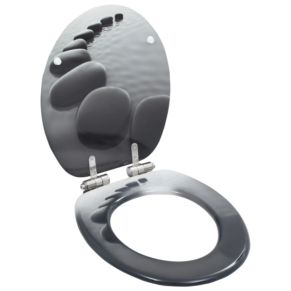Berkfield WC Toilet Seat with Soft Close Lid MDF Stones Design