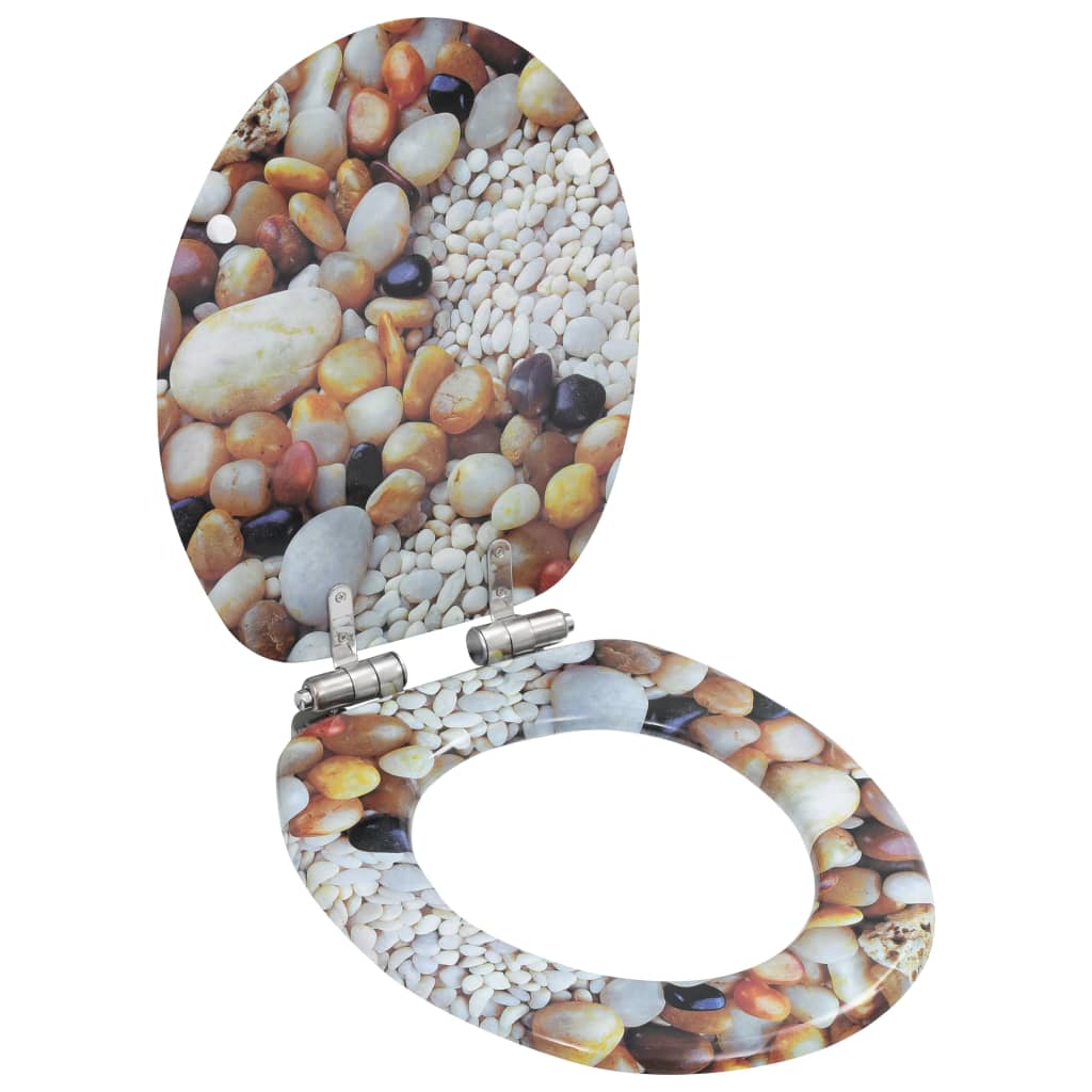Berkfield WC Toilet Seat with Soft Close Lid MDF Pebbles Design