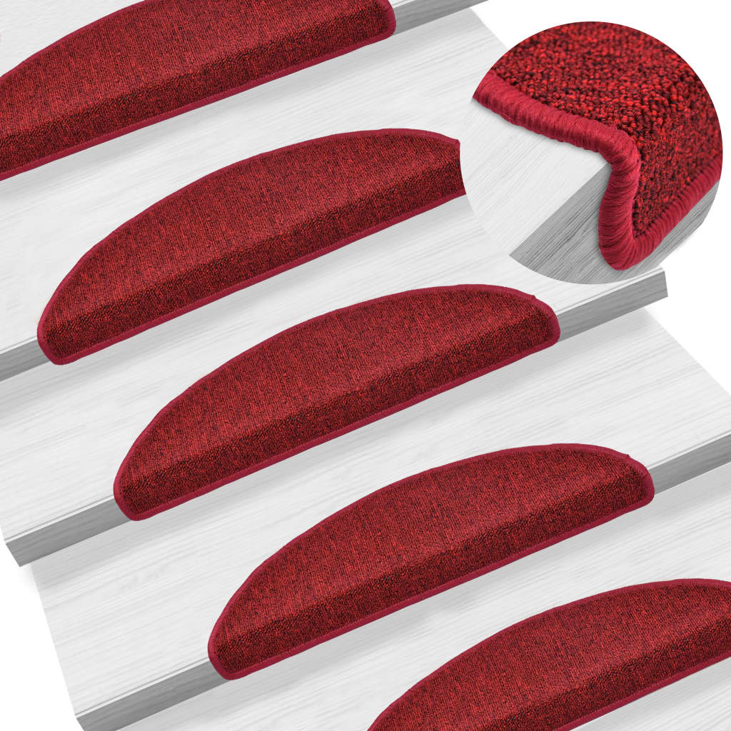 Berkfield Carpet Stair Treads 15 pcs Bordeaux Red 56x17x3 cm